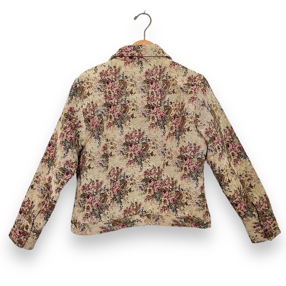VINTAGE BILL BLASS FLORAL TAPESTRY JEAN JACKET - Picture 3 of 5